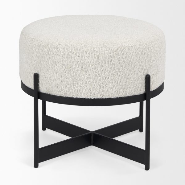 Amelia Cream Boucle WBlack Metal Upholstered Pouf 4