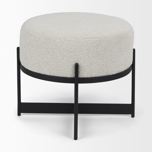 Amelia Cream Boucle WBlack Metal Upholstered Pouf 5
