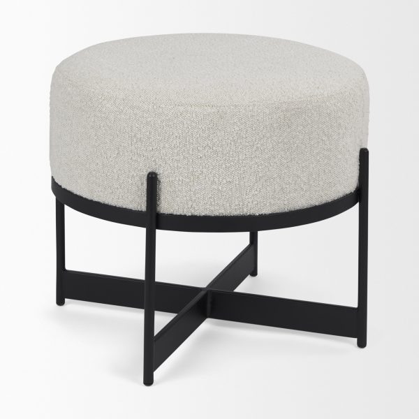 Amelia Cream Boucle WBlack Metal Upholstered Pouf 6