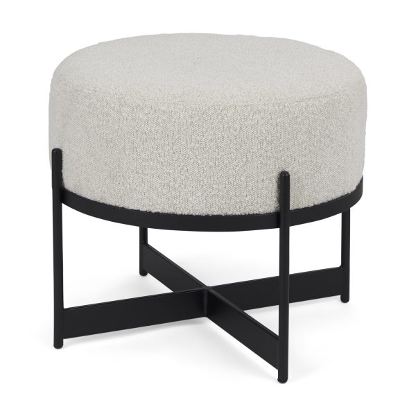Amelia Cream Boucle WBlack Metal Upholstered Pouf