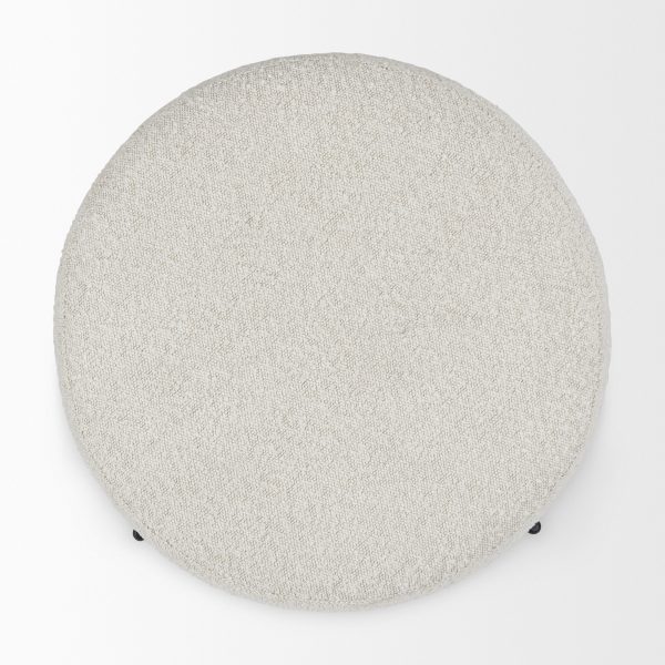 Amelia Cream Boucle WBlack Metal Upholstered Pouf 7