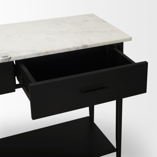 Amika White Marble Top Black Metal Base Console Table 11