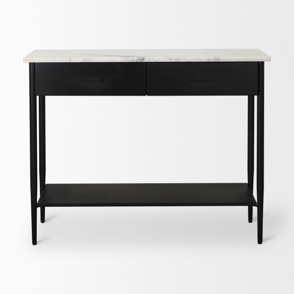 Amika White Marble Top Black Metal Base Console Table 3
