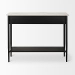 Amika White Marble Top Black Metal Base Console Table
