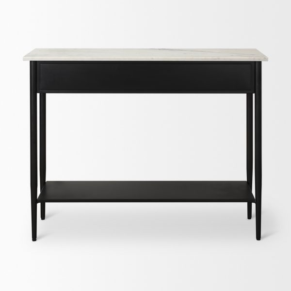 Amika White Marble Top Black Metal Base Console Table 5