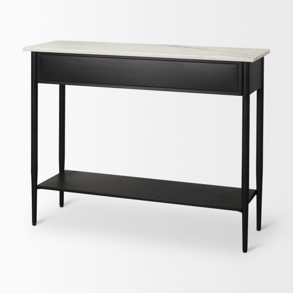 Amika White Marble Top Black Metal Base Console Table 6