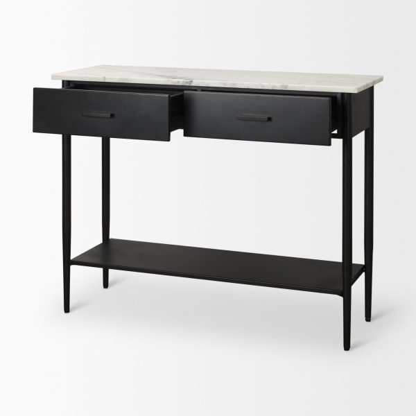 Amika White Marble Top Black Metal Base Console Table 8