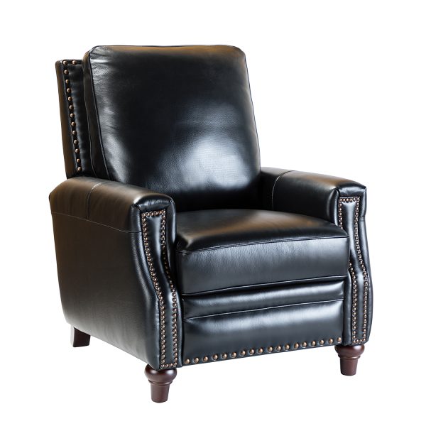 Amil Black Genuine Leather Nailhead Trim Mid Century Modern Recliner 1