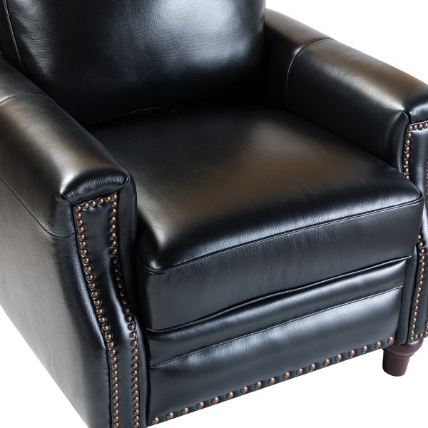 Amil Black Genuine Leather Nailhead Trim Mid Century Modern Recliner 4
