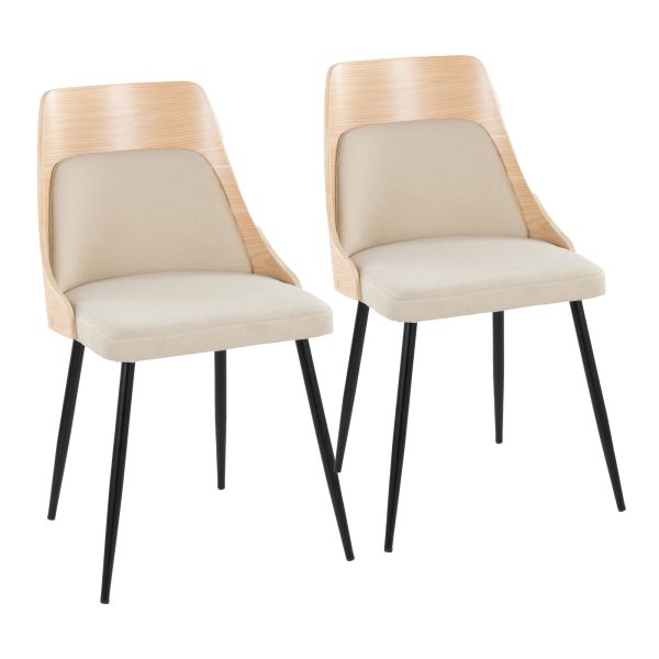 Anabelle Contemporary Black Metal Cream Fabric Chairs Set of 2 1