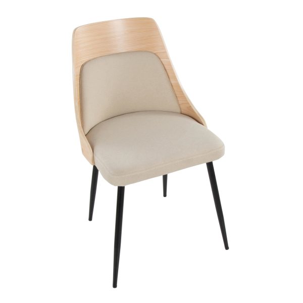 Anabelle Contemporary Black Metal Cream Fabric Chairs Set of 2 7