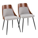 Anabelle Contemporary Black Metal Walnut and Grey Chairs (Set of 2)