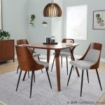 Anabelle Contemporary Black Metal Walnut and Grey Chairs (Set of 2)