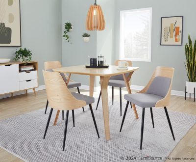 Anabelle Contemporary Black Metal and Grey Fabric Chairs (Set of 2)