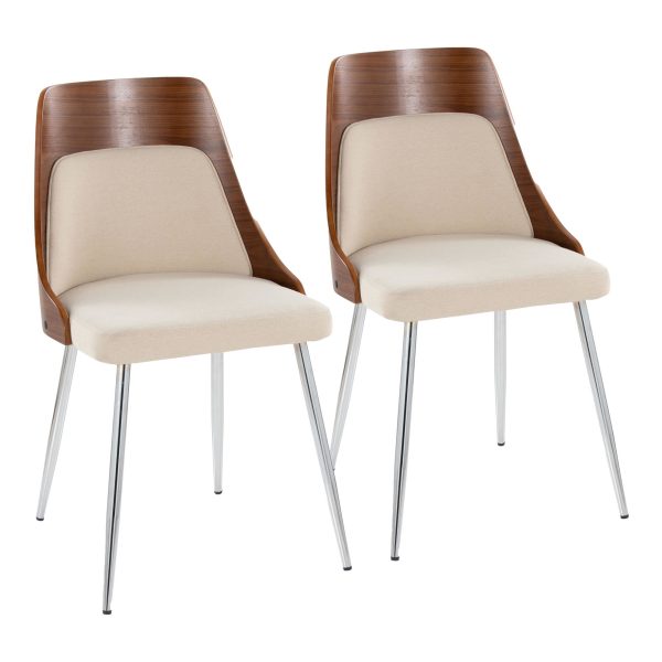 Anabelle Contemporary Chrome Walnut and Cream Dining Chairs Set of 2 1
