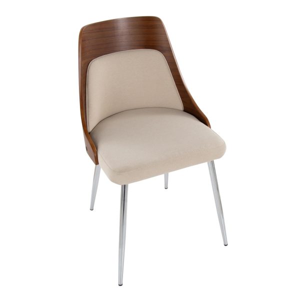 Anabelle Contemporary Chrome Walnut and Cream Dining Chairs Set of 2 7