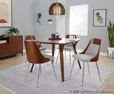 Anabelle Contemporary Chrome, Walnut, and Grey Accent Chairs (Set of 2)