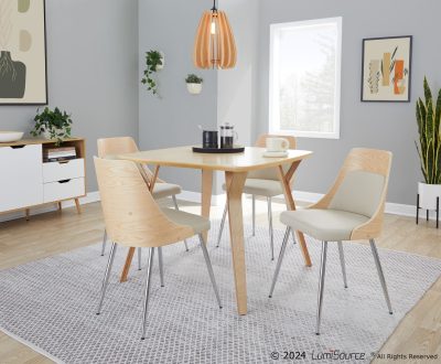 Anabelle Contemporary Cream Fabric Dining Chairs Chrome Wood (Set of 2)