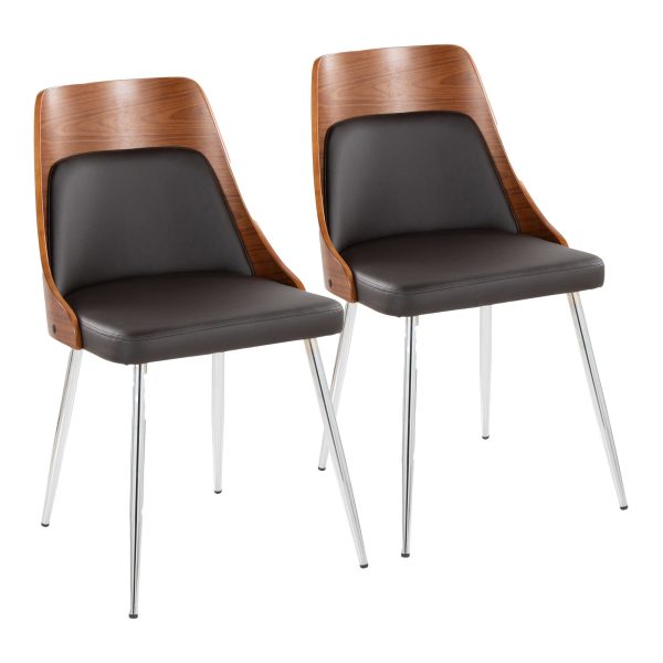 Anabelle Contemporary Dining Chairs Chrome Walnut Brown Set of 2 1