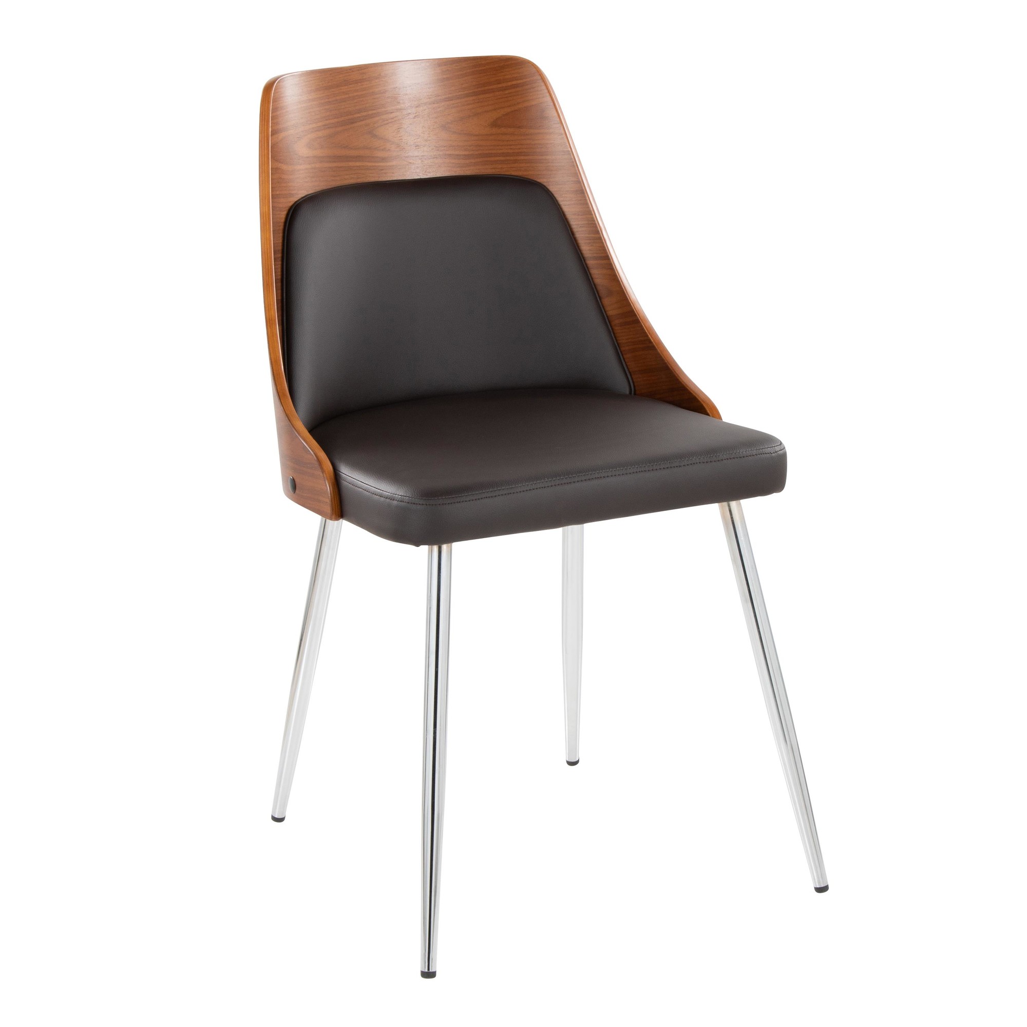 Anabelle Contemporary Dining Chairs Chrome Walnut Brown (Set of 2) 3 Anabelle Contemporary Dining Chairs Chrome Walnut Brown (Set of 2) - Image 3