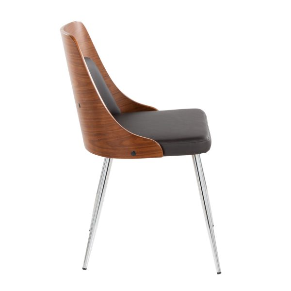 Anabelle Contemporary Dining Chairs Chrome Walnut Brown Set of 2 3