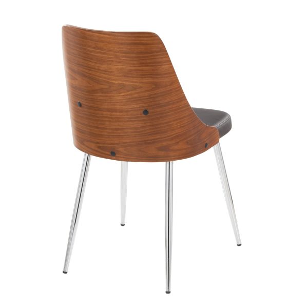 Anabelle Contemporary Dining Chairs Chrome Walnut Brown Set of 2 4