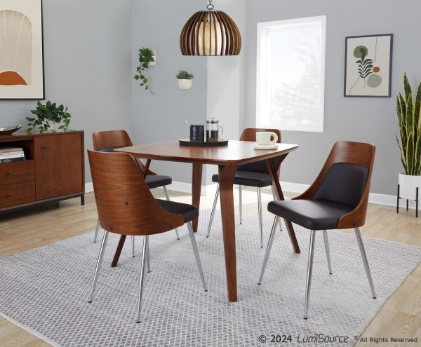 Anabelle Contemporary Dining Chairs Chrome Walnut Brown Set of 2