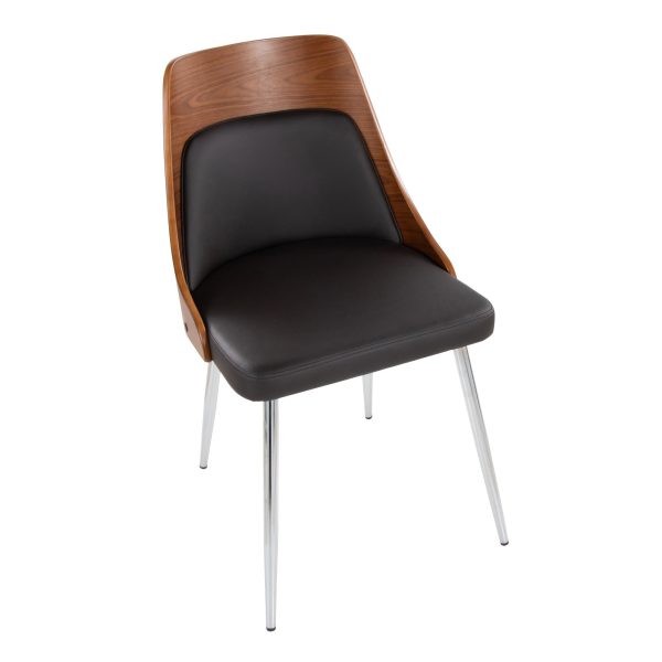 Anabelle Contemporary Dining Chairs Chrome Walnut Brown Set of 2 7