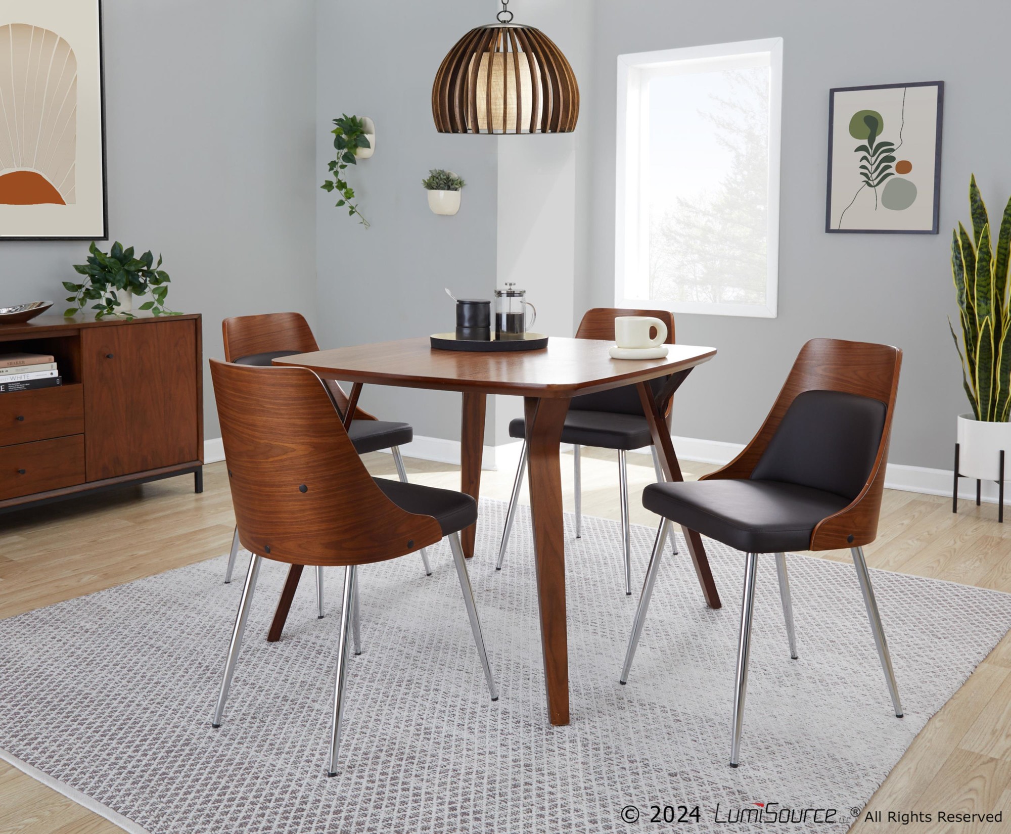 Anabelle Contemporary Dining Chairs Chrome Walnut Brown (Set of 2) 1 Anabelle Contemporary Dining Chairs Chrome Walnut Brown (Set of 2)