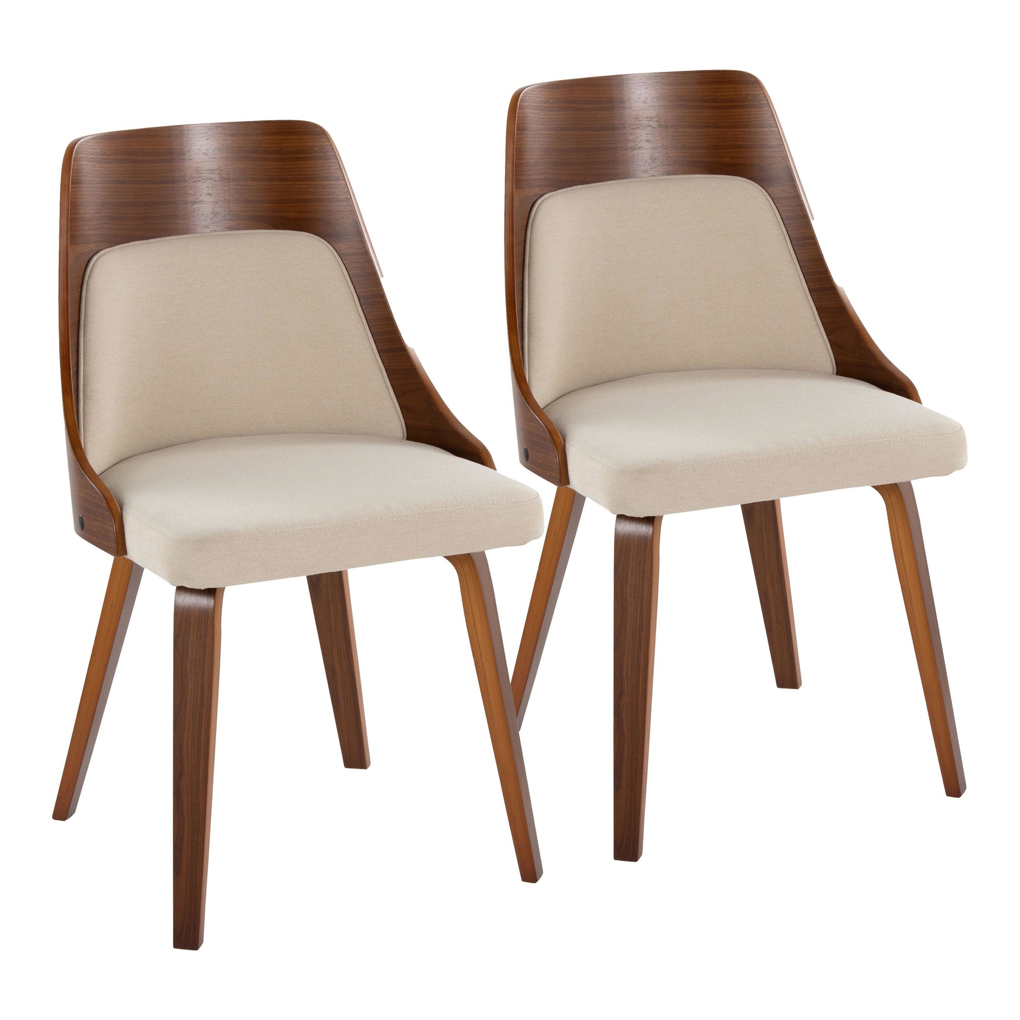 Anabelle Cream Fabric Walnut Wood Mid-Century Modern Accent Chairs (Set of 2) 2 Anabelle Cream Fabric Walnut Wood Mid-Century Modern Accent Chairs (Set of 2) - Image 2