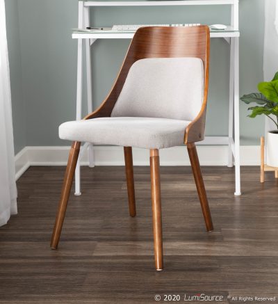 Anabelle Mid-Century Modern Grey Fabric Accent Chair Walnut Wood