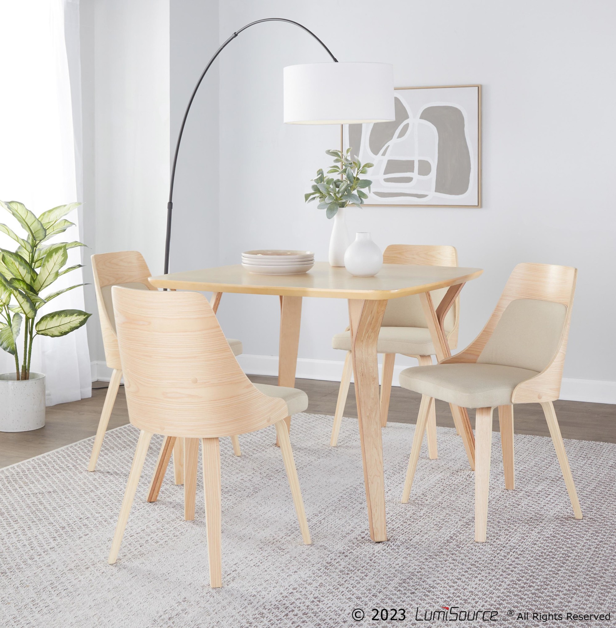 Anabelle Mid-Century Modern Natural Wood Cream Accent Chairs (Set of 2) 2 Anabelle Mid-Century Modern Natural Wood Cream Accent Chairs (Set of 2) - Image 2