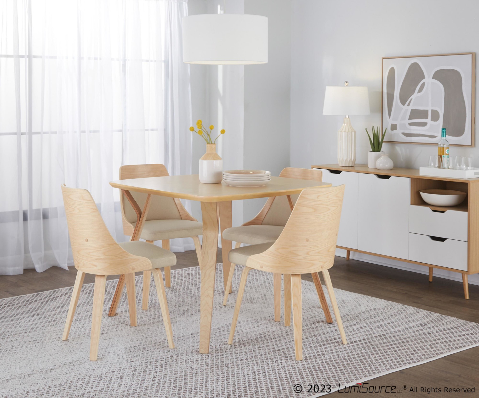 Anabelle Mid-Century Modern Natural Wood Cream Accent Chairs (Set of 2) 3 Anabelle Mid-Century Modern Natural Wood Cream Accent Chairs (Set of 2) - Image 3