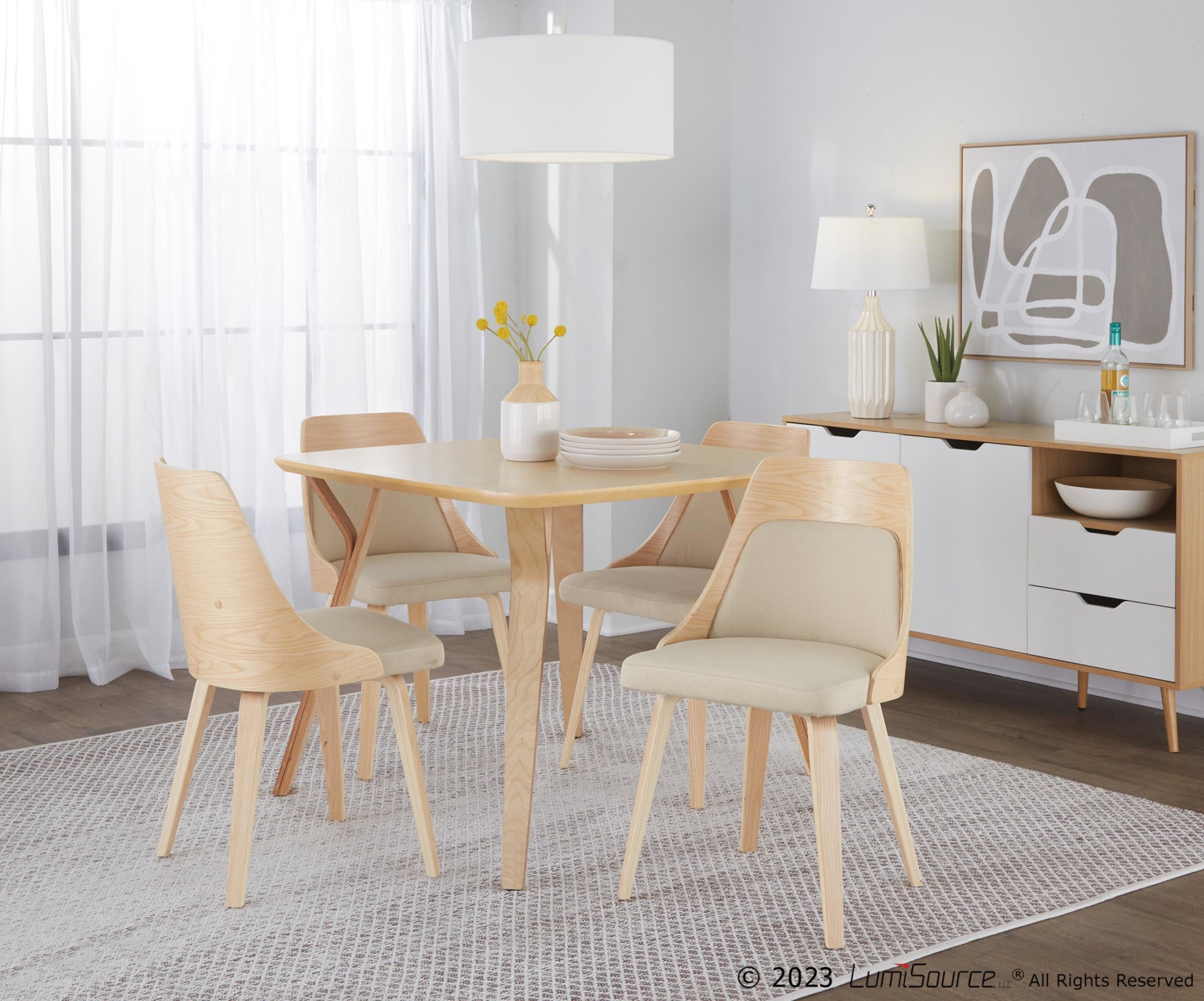 Anabelle Mid-Century Modern Natural Wood Cream Accent Chairs (Set of 2) 4 Anabelle Mid-Century Modern Natural Wood Cream Accent Chairs (Set of 2) - Image 4