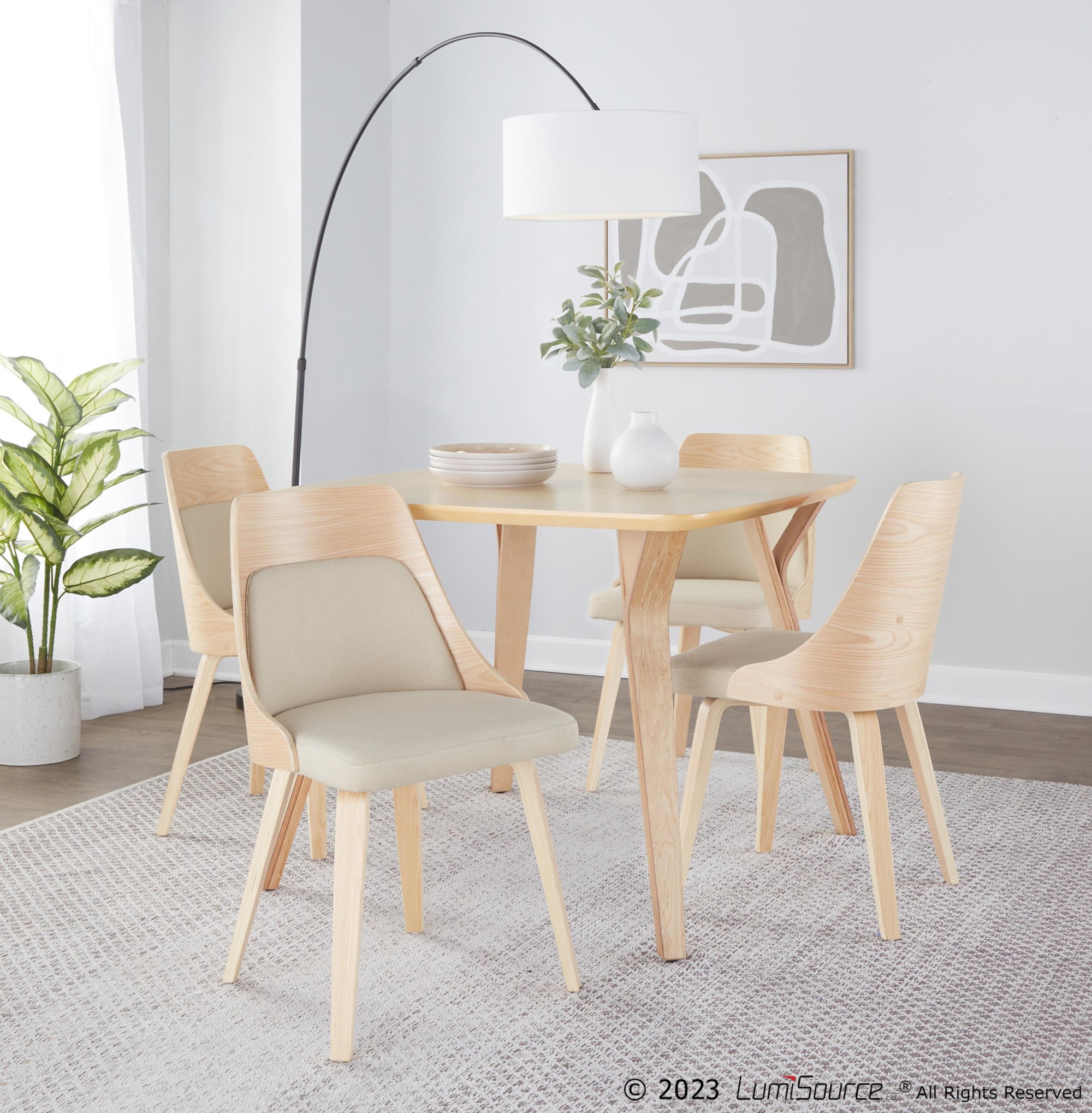 Anabelle Mid-Century Modern Natural Wood Cream Accent Chairs (Set of 2) 1 Anabelle Mid-Century Modern Natural Wood Cream Accent Chairs (Set of 2)