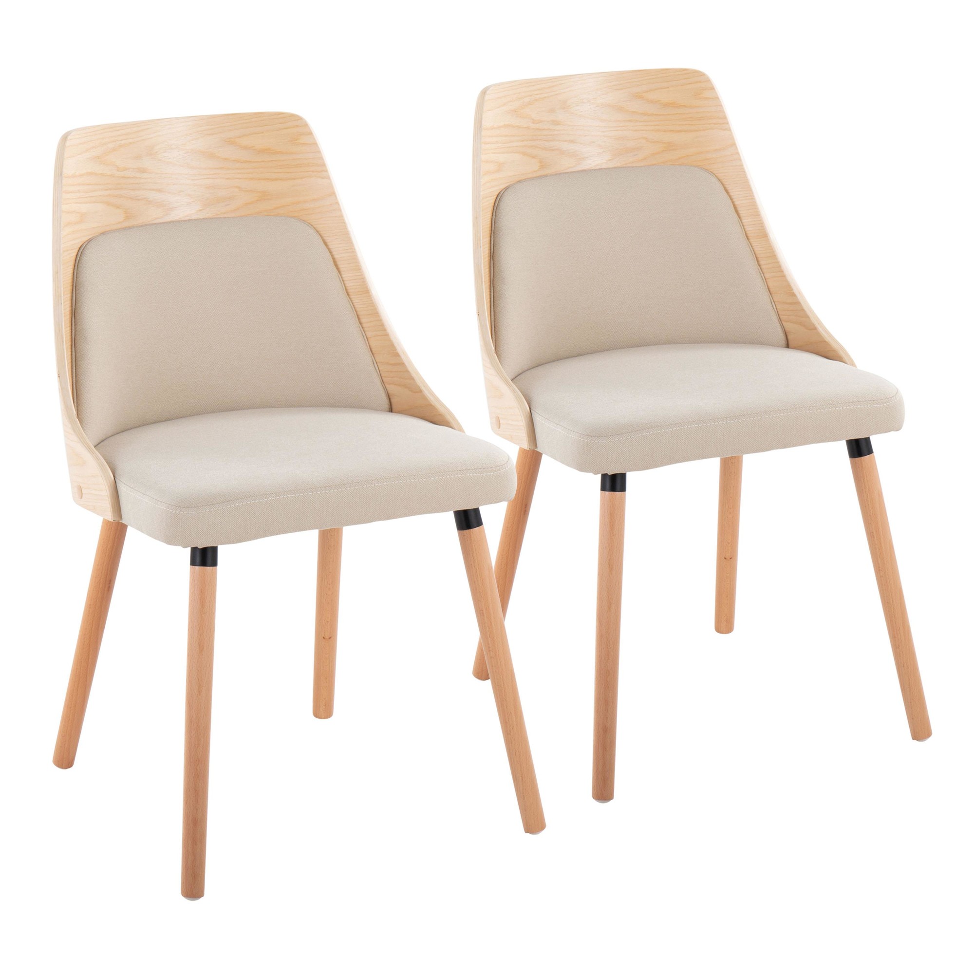 Anabelle Mid-Century Modern Natural Wood Cream Dining Chairs 4 Anabelle Mid-Century Modern Natural Wood Cream Dining Chairs - Image 4