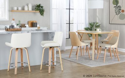 Anabelle Mid-Century Modern Natural Wood Cream Dining Chairs