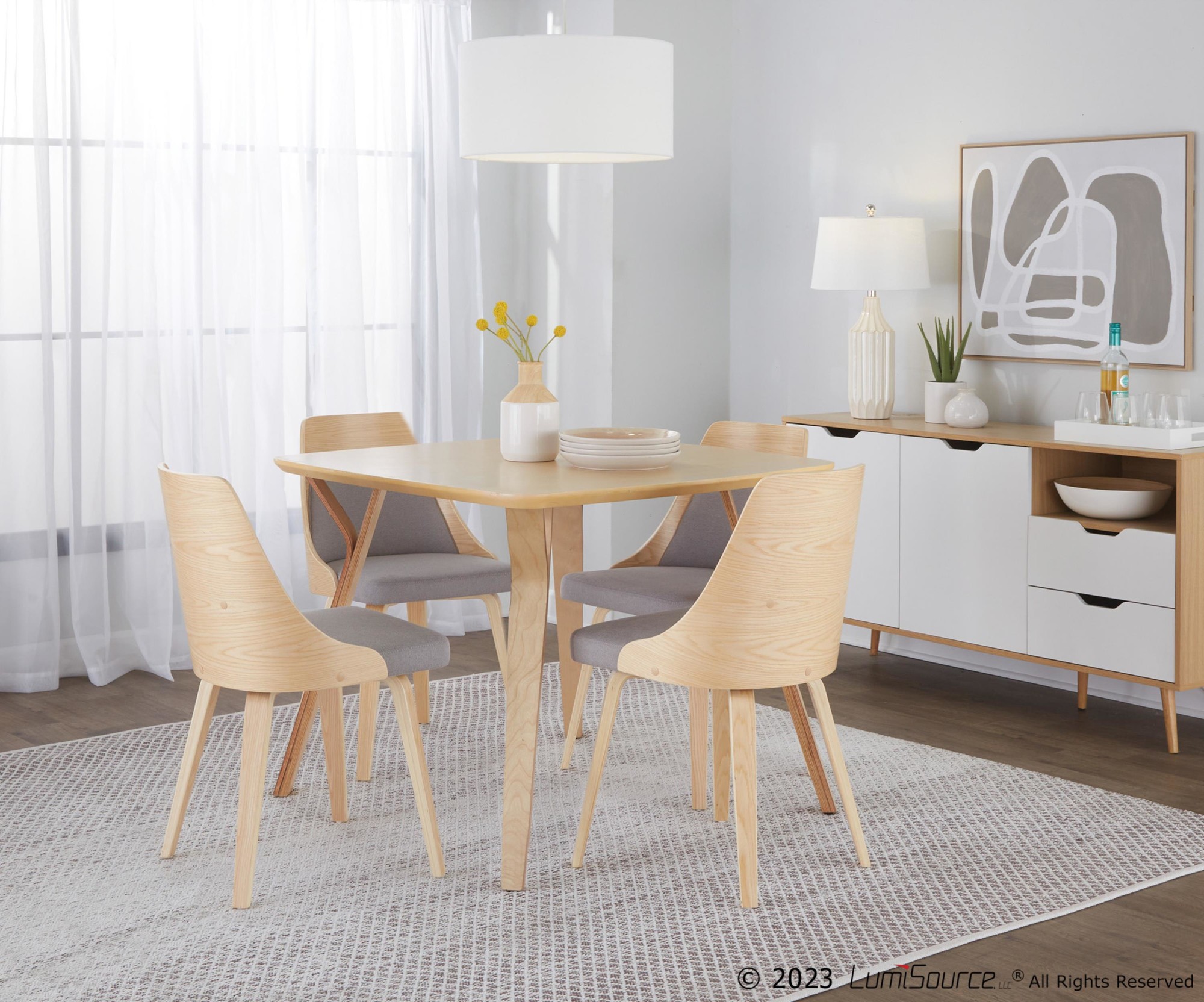 Anabelle Mid-Century Modern Natural Wood Grey Accent Chair (Set of 2) 2 Anabelle Mid-Century Modern Natural Wood Grey Accent Chair (Set of 2) - Image 2