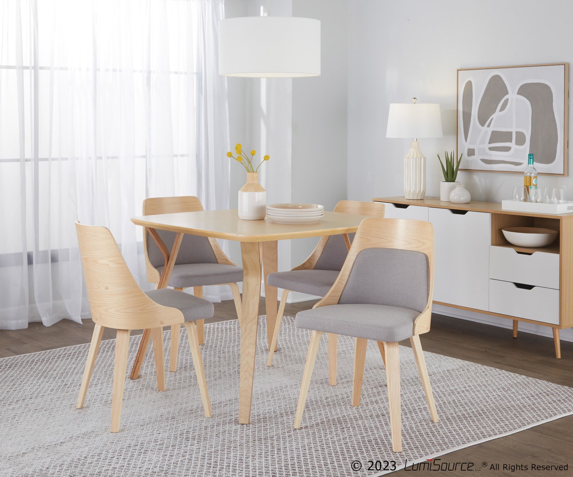 Anabelle Mid-Century Modern Natural Wood Grey Accent Chair (Set of 2) 1 Anabelle Mid-Century Modern Natural Wood Grey Accent Chair (Set of 2)