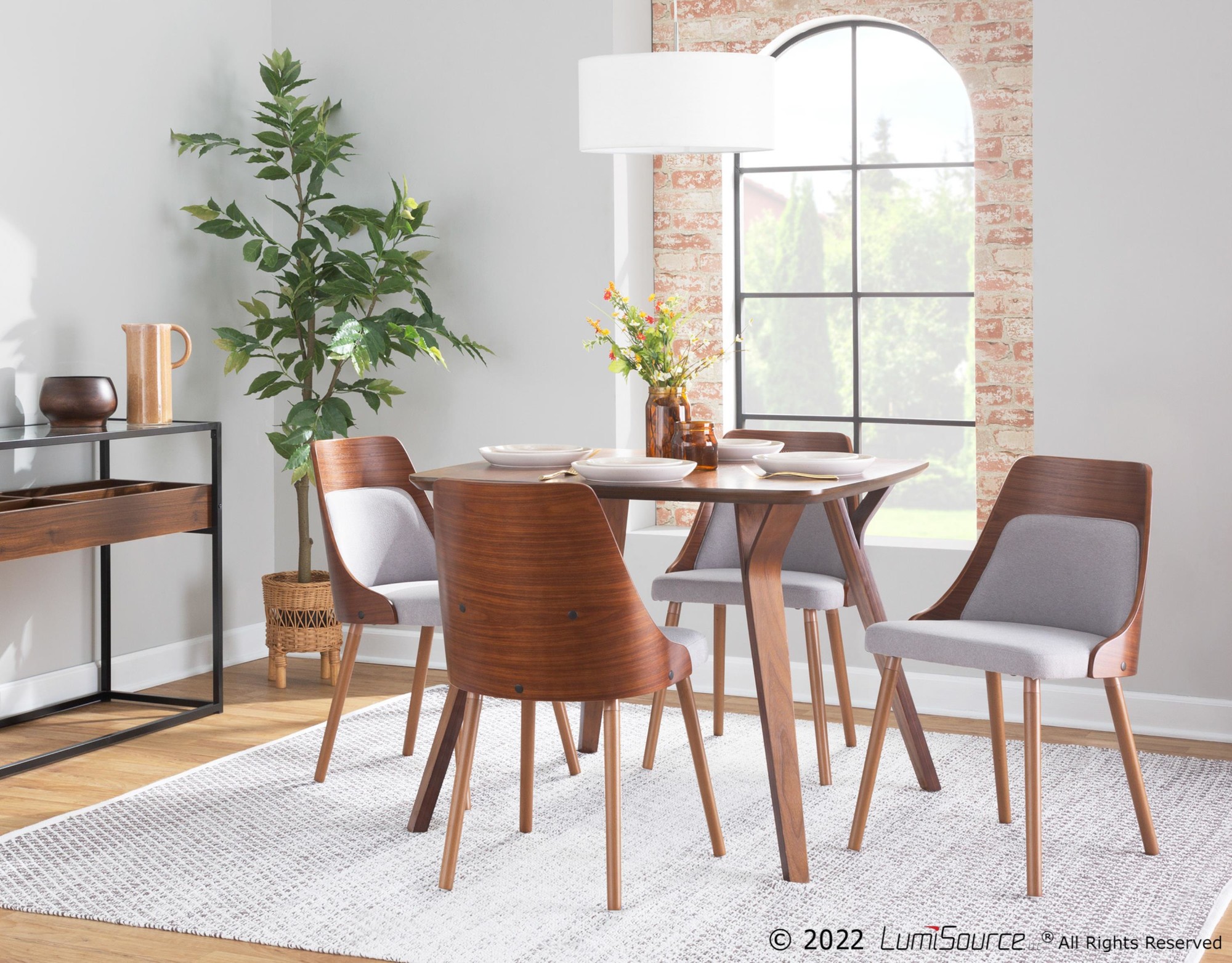 Anabelle Mid-Century Modern Walnut Wood and Grey Chairs 4 Anabelle Mid-Century Modern Walnut Wood and Grey Chairs - Image 4