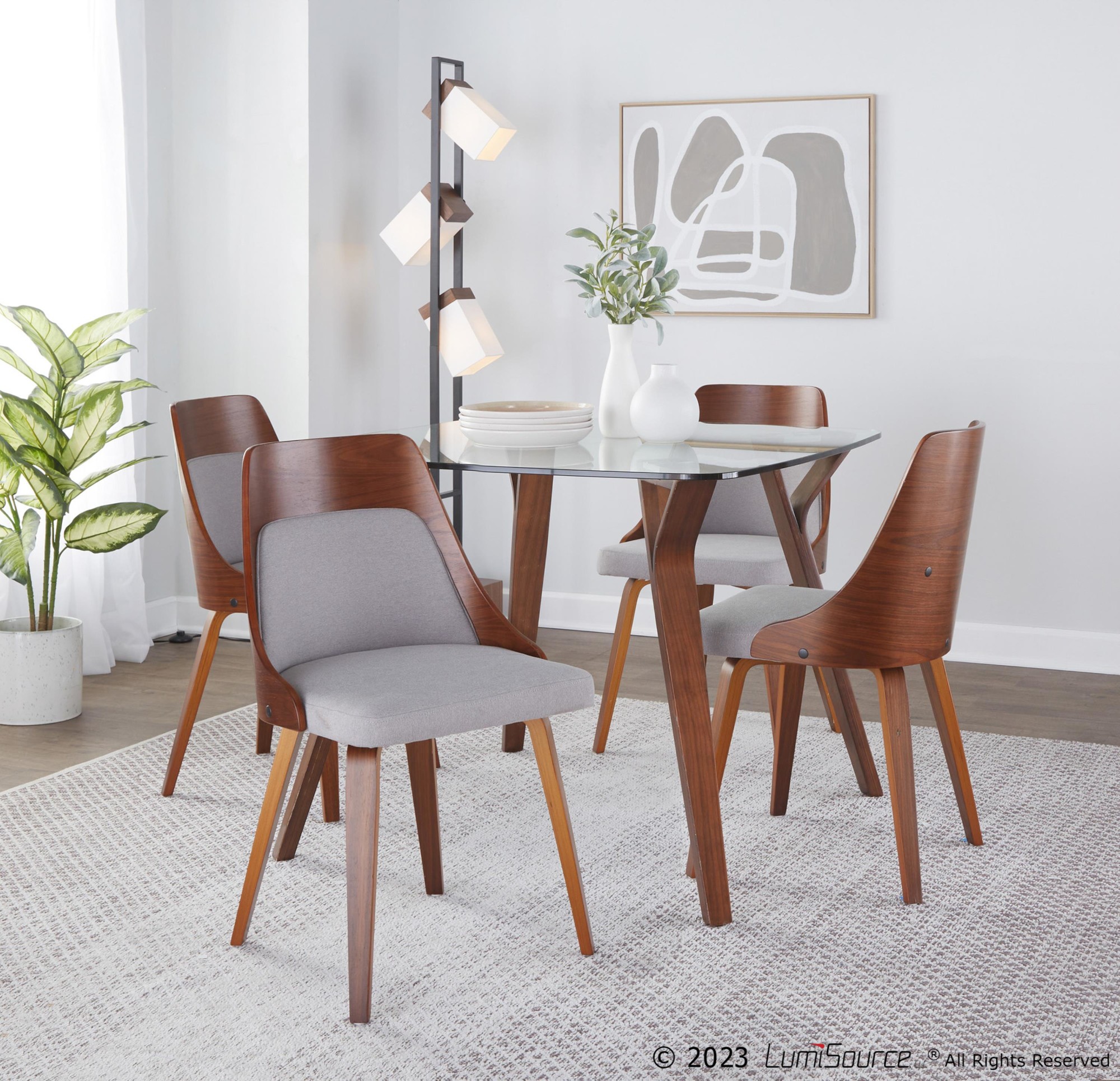 Anabelle Mid-Century Walnut and Grey Accent Chairs (Set of 2) 2 Anabelle Mid-Century Walnut and Grey Accent Chairs (Set of 2) - Image 2