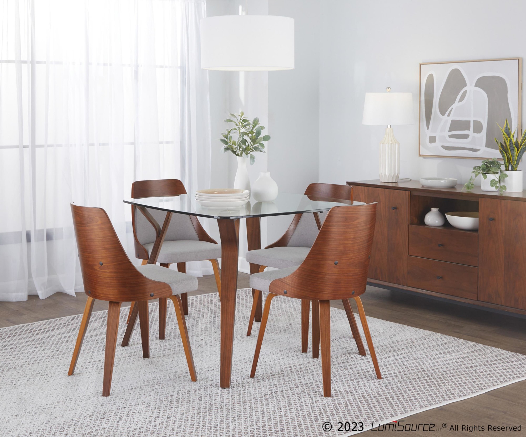 Anabelle Mid-Century Walnut and Grey Accent Chairs (Set of 2) 3 Anabelle Mid-Century Walnut and Grey Accent Chairs (Set of 2) - Image 3