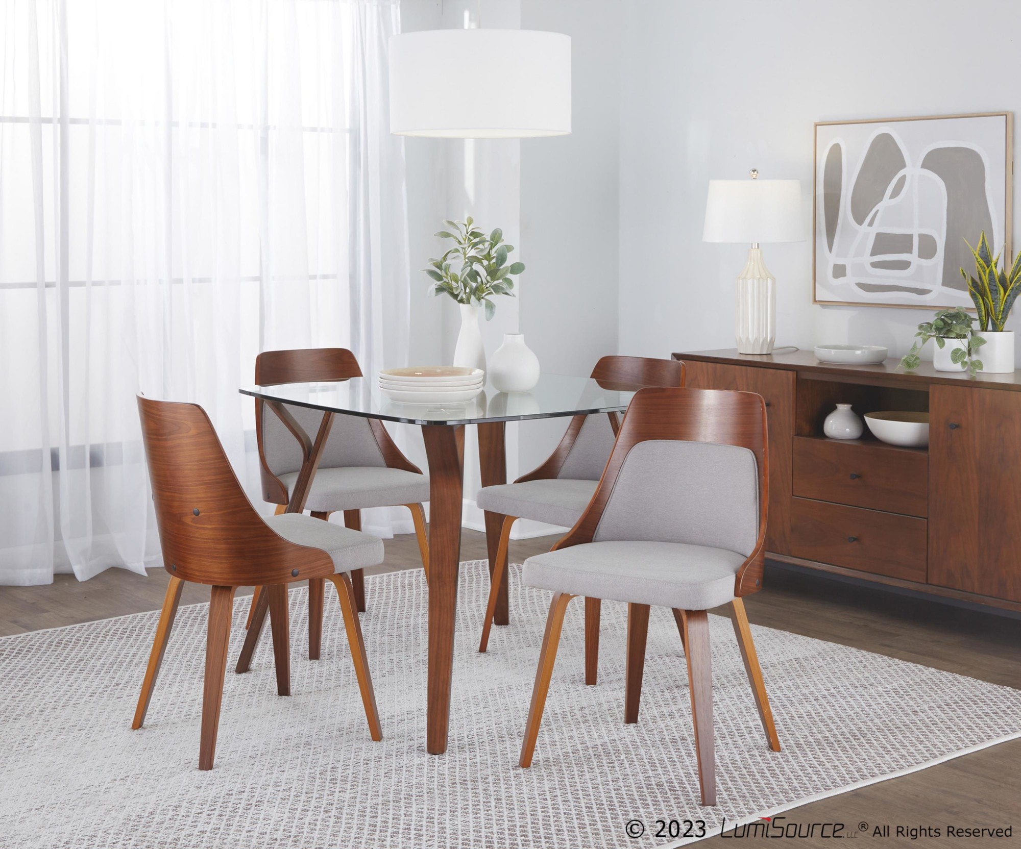 Anabelle Mid-Century Walnut and Grey Accent Chairs (Set of 2) 4 Anabelle Mid-Century Walnut and Grey Accent Chairs (Set of 2) - Image 4