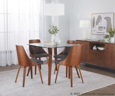 Anabelle Walnut Brown Faux Leather Mid-Century Dining Chairs (Set of 2)