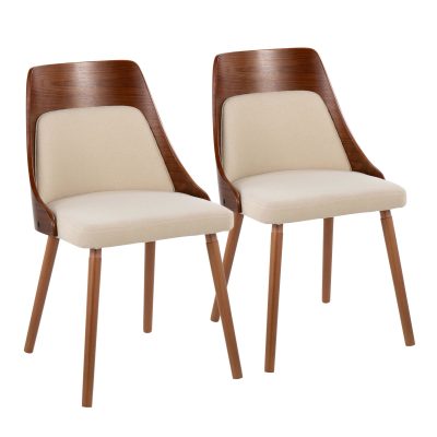 Anabelle Walnut Wood Cream Fabric Mid-Century Modern Chairs