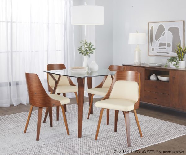 Anabelle Walnut and Cream Mid Century Modern Accent Chairs Set of 2 1