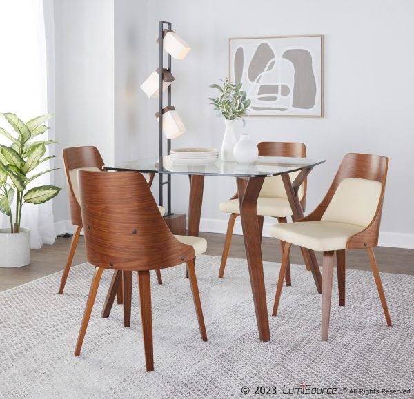 Anabelle Walnut and Cream Mid Century Modern Accent Chairs Set of 2 2