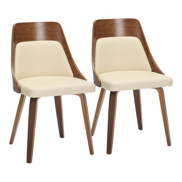 Anabelle Walnut and Cream Mid Century Modern Accent Chairs Set of 2 4