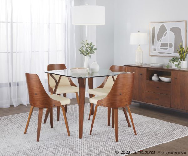 Anabelle Walnut and Cream Mid Century Modern Accent Chairs Set of 2