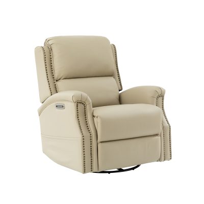 Andreas Beige Leather Electric Swivel Rocking Recliner with USB